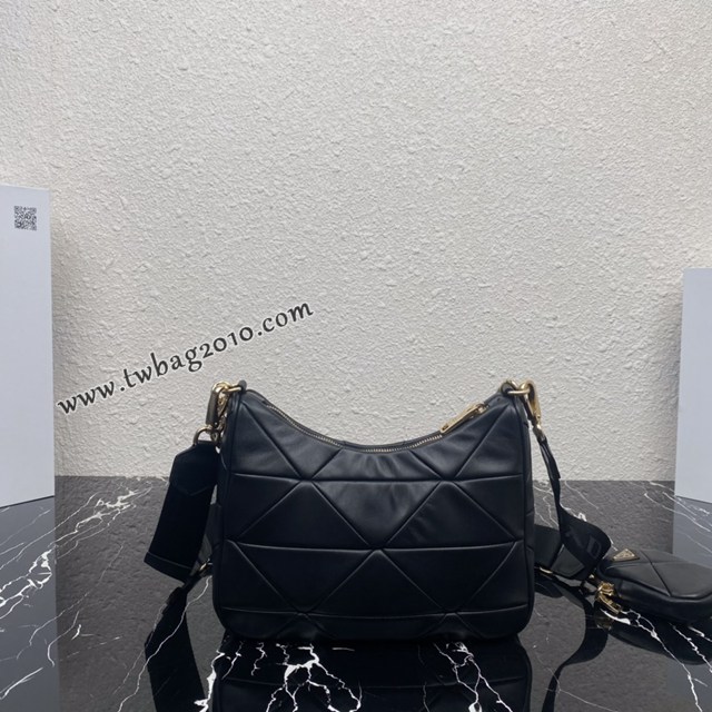 Prada專櫃新款升級版三合一女包 1BC151 普拉達小牛皮純手工菱形拼接鏈條肩背斜挎包 csp1511